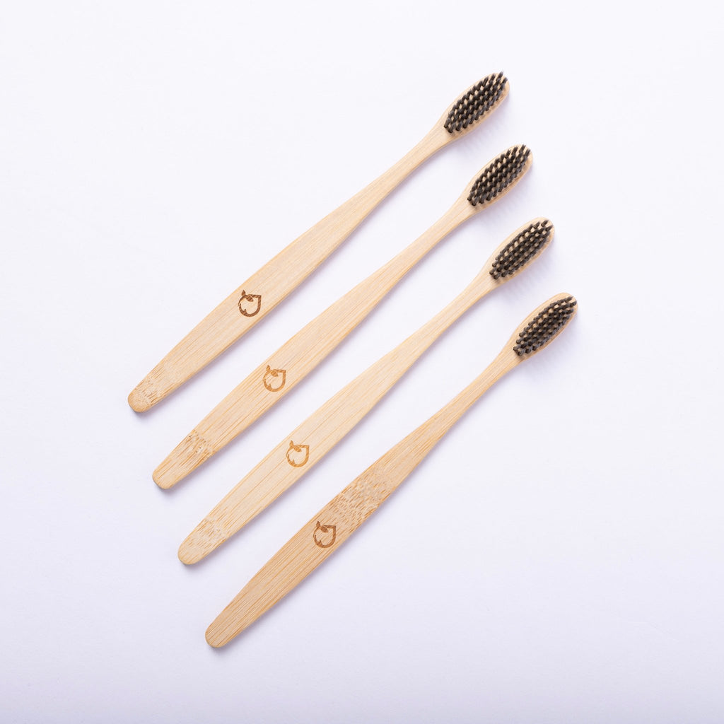 Bamboo Toothbrush with Bamboo Charcoal Infused Slender-Tip Bristles (4 Pack) - QiEco