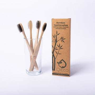 Bamboo Toothbrush with Bamboo Charcoal Infused Slender-Tip Bristles (4 Pack) - QiEco