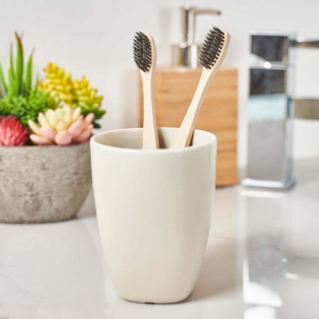 Bamboo Toothbrush with Bamboo Charcoal Infused Slender-Tip Bristles (4 Pack) - QiEco