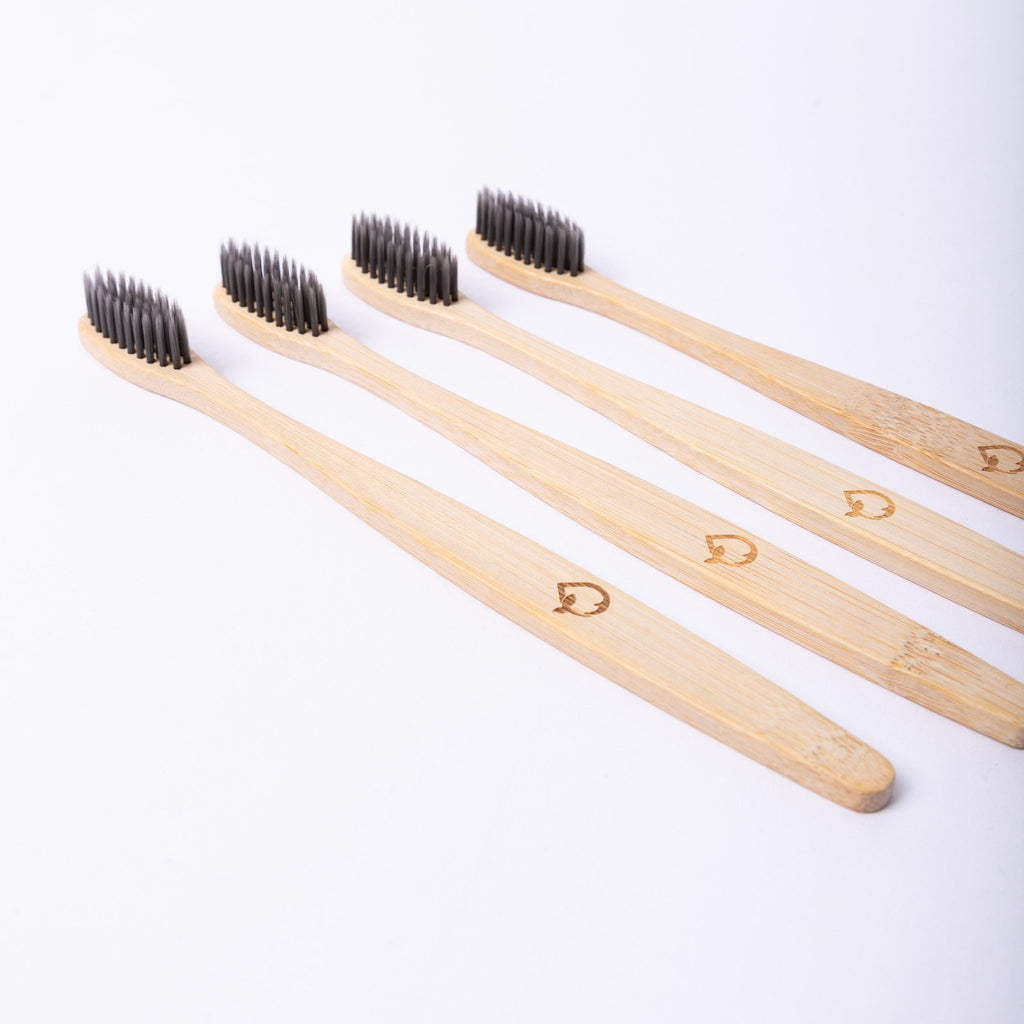 Bamboo Toothbrush with Bamboo Charcoal Infused Slender-Tip Bristles (4 Pack) - QiEco