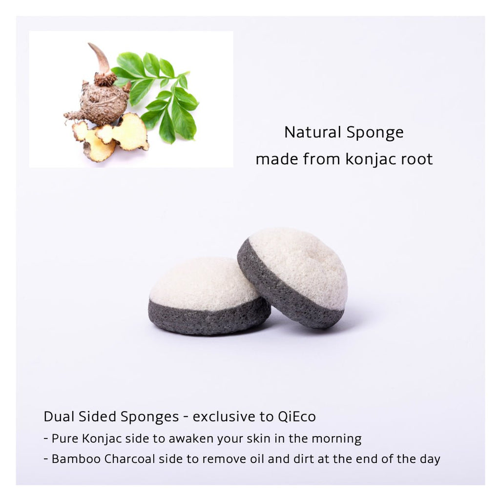 Konjac Sponge - Dual Sided / Deep Cleansing / Natural Skincare - QiEco